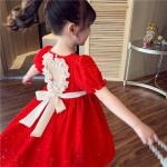 Summer Toddler Girl Clothes Set Baby Back Love  Dresses Cute Bow Plaid Puff Sleeve Dress for new year