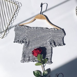 Summer Women Sexy Off Shoulder Strapless T-Shirts Fashion Short Sleeve Ruffles Elastic Bodycon Crop Tops Ladies Clubwear