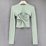 Summer Women Solid Short T-Shirts Sexy Crop Top Long Sleeve Bandage Tee Tops Female Backless Fake Two Tshirt Korean Clothes