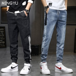 Baggy Men's Cargo Jeans Fashion Harlan Cotton Streetwear Harajuku Stripe Pants Joggers Elastic Waist Trousers Male M-3 4XL