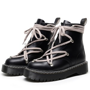Motorcycle Winter Women's Leather Boots Cross-tied Wedges Female Lace Up Platforms Boots Men Black Punk Shoes Botas Mujer