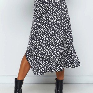 New Sexy Leopard Print Chiffon Split Skirt Casual Fashion Long Skirts for Women Spring Summer Zip Elegant Female Skirt