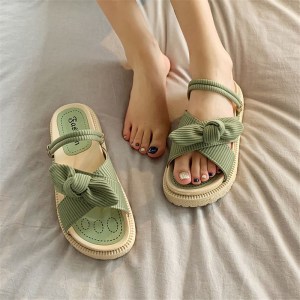 Summer New Sandals Female Fairy Style Outdoor Casual Bow Thick Bottom Roman Flat Shoes Student Ladies Sandalias