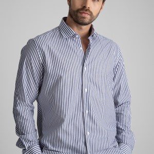 ALENMEZA Man Black and White Stripe Casual Smart Stylish Modern Fit Without a Pocket Shirt