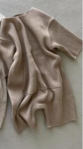 Autumn Baby Knitted Waffle Korean Comfortable Simple Long Sleeve One Piece Climbing Suit with Secret Button for Baby and Child