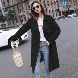 FTLZZ New Sping Autumn Women Khaki Trench Coat Streetwear Double Breasted Windbreaker Loose Fit Black Ladies Outwear