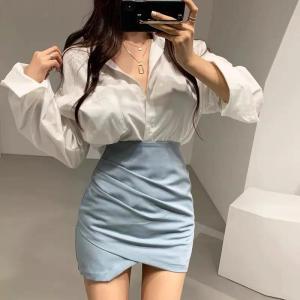 Fashion Ladies Skirt Spring Autumn Solid Color Womens Mini Skirt Sexy Clubwear High Waist Pencil Cross Skirt For Women Size S-XL