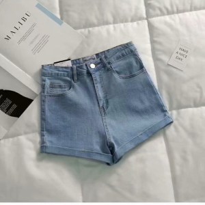 Feynzo Casual Blue Denim Shorts Women Sexy High Waist Buttons Pockets Slim Fit Shorts Summer Beach Streetwear Jeans Shorts