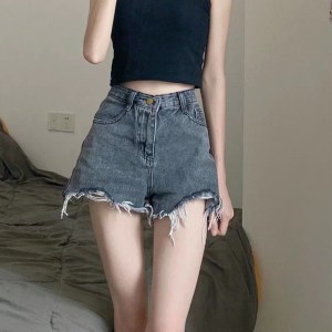 Feynzz Casual Blue Denim Shorts Women Sexy High Waist Buttons Pockets Slim Fit Shorts Summer Beach Streetwear Jeans Shorts