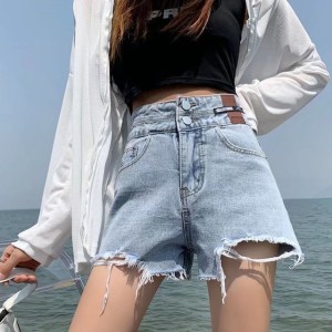 Feynzz Fashion New Summer Women High Waist Button Wigh Leg Jeans Shorts Casual Female Loose Fit Blue Denim Shorts