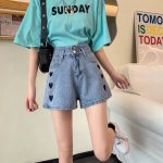 Feynzz Fashion New Summer Women High Waist Button Wigh Leg Jeans Shorts Casual Female Loose Fit Blue Denim Shorts