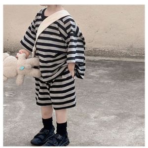 Girls Summer New Children'S Clothing Children'S Striped Short-Sleeved T-Shirt Children'S Casual Shorts Baby Suit Tide