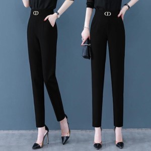 Korean Women Streetwear Chic Pants Office Ladies Elegant High Waist Straight Leg Trousers Female Black Casual Capris Work Pant