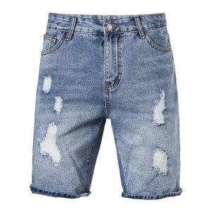 Men Fashion Denim Shorts Ripped Distressed Straight Slim Washed Summer Knee Length Stretchy Jeans Shorts