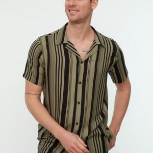 Men's Regular Fit Striped Apaş Collar Draped Viscose Shirt TMNSS20GO0525