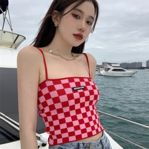 New Fashion Women Sexy Vintage Checkerboard Camisole Summer Camis Women Casual Tank Vest Sleeveless Crop Tops