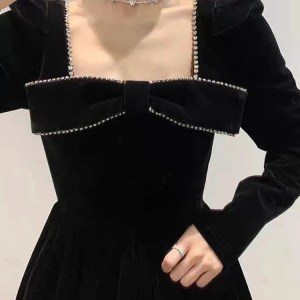 Red French Vintage Dresses Ladies Black Designer Elegant Party Mini Women Dresses New Year Korean Style Chic Dress Winter