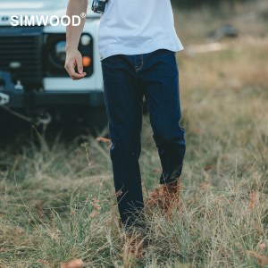 SIMWOOD Spring Summer New Original Blue Comfortable Tapered Jeans Men Elastic Denim Trousers Plus Size Brand Clothing