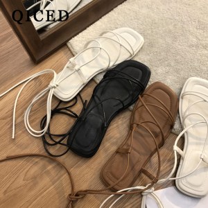 Sandals Women Summer New Flat Shoes Beach Outdoor Fashion Personality Cross Straps Open Toe Ladies Roman Style