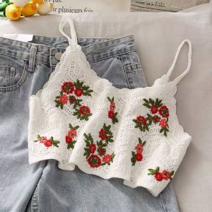 Summer Hollow Hook Flower Craft Knitting Sling Vest New Style Bohemia Sand Beach Top Women Short Hollow Out Top