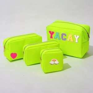 Wholesale Personalised Fabric Letter Patches Nylon Zipper Travel Toiletry Cosmetic Bags Nylon Makeup Pouch