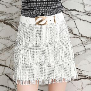 Women Spring Autumn Fashion Short Solid Color Skirts Female New Slim Belted Skirts Ladies High Waist A-line Skirts M659