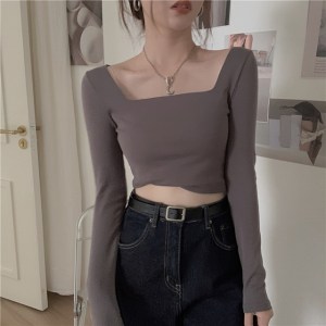 Women's Bottoming Shirt Top New All-Matching Slim Fit White Black Inner Wear Long Sleeve Tight T-shirt Top Mujer Camisetas