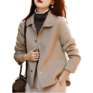 Women's Jacket Spring Double-Sided Woolen Short Coat single-breasted Lapel solid color stitching Elegant Noble Fresh Cardigan