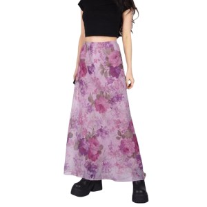 Women's Y2k Floral Print Skirts Summer Boho Low Waist Frill Straight Skirts Pink Cute Sweet Holiday Party Streetwear