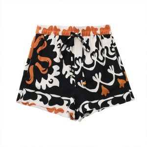 ZATRHMBM women's spring and summer new bohemian print elastic waist drawstring wide leg pants Women's summer shorts