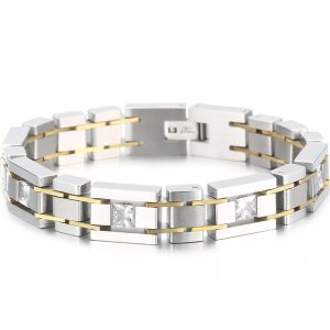 Fashion CZ Jewelry Birthday Gifts for Boyfriend 12MM Brushed Gold Plated Stainless Steel Chain Bracelet for Men Wholesale