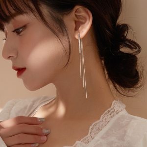 Fashion Women's Jewelry 925 Sterling Silver Zircon Tassel Earrings Shiny Simple Earrings Charm Wedding Accessories Free Shipping