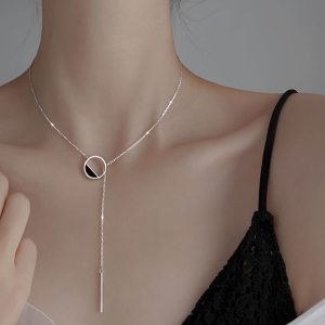 New 925 Sterling Silver Necklace Shiny Delicate Round Rectangle Necklace Birthday Gift Ladies Fashion Jewelry SNK010