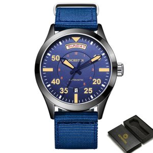 OCHSTIN Automatic Mechanical Wrist Watch for Men Nylon Strap Watch Waterproof Military Outdoor Pilot Watches Mens Gift