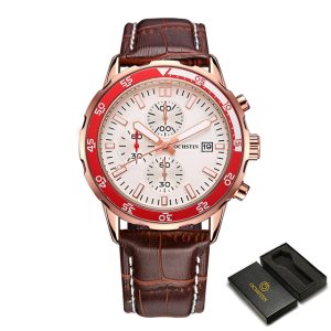 OCHSTIN Leather Men Watch Military Quartz Men's Watches Luxury Retro Pilot Chronograph Waterproof Wristwatch Date Male Clocks