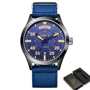 OCHSTIN Men Mechanical Wristwatches Military Pilot Watches Double Calendar Bussiness Nylon Waterproof Automatic Men's Watch