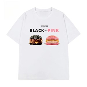 Plus Size Blackpink Burger Print Crew Neck Short-sleeved T-shirt Women's Large Size Loose Street Trendy Brand Fat Clothes Ladies