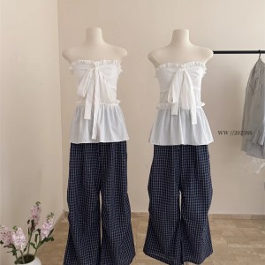 2025 Summer Women French Vintage Korean Shoujo Chiffon Tube Top Coquette Gyaru 2000s Aesthetic Cute Core Design Mori Girl New