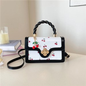 Women Cherry Square Bag PU Leather Sweet Cherry Crossbody Bag Adjustable Strap Sling Ladies Outdoor Small Handbags