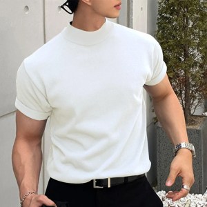 Men Tshirt Slim Fit Solid Color Summer Tops Tops Tee Tshirt Underclothes Casual Comfortable Mock Turtleneck Popular
