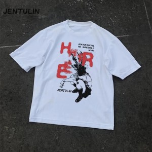 Harajuku Oversized Men Tshirt Cotton Short Sleeve Shadow Print Y2k Tops Tee Streetwear Hip Hop Graphic Korean Aesthetic Clothing
