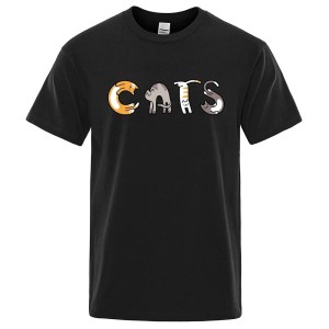 Letters Made Up Of Cats Funny Print Tshirts Men Oversized Cotton Clothing Fashion Summer T-Shirt High Quality Brand Shirts 80557