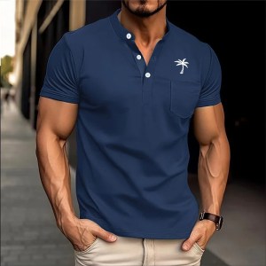 Polo Collar Tees Men Shirts Short Sleeve Shirts Pullover Tops Casual Shirt Spliced Buttons Loose Sports Breathable