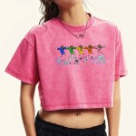 5 Colorful Men Dancing Printing Washed Tee Shirt Women Cotton Casual T Shirts Fashion Clothes Street Hip Hop Crop Top