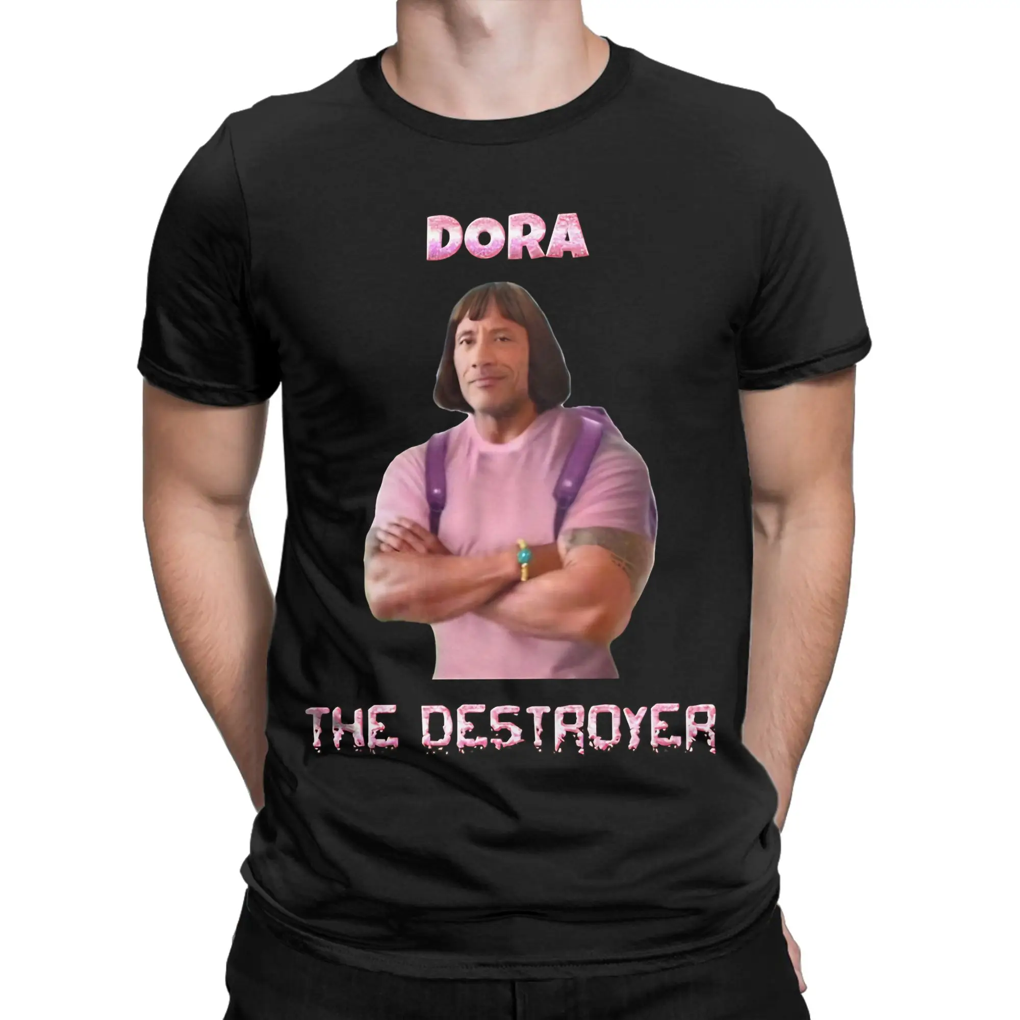 Dora the destroyer T Shirts Men's Cotton Vintage T-Shirts Round Collar Tees Short Sleeve Clothing Gift Idea - Image 2