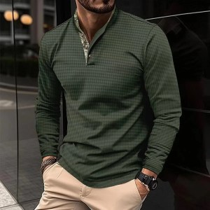 Men Shirts Stand Collar Tops Pullover Tees Long Sleeve Solid Casual Shirt Loose Fit Spliced Buttons Sports Breathable