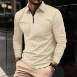 Men Shirt Long Sleeve Polo Collar T Shirts Solid Casual Shirt Turn Down Collar Slim Spring Business Pullover Zippers Spliced