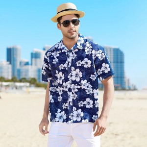 Men Shirts Turn Down Collar Blouses T Shirts Print Short Sleeve Single Breasted Shirt Beach Casual Cardigan