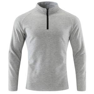 T Shirts Long Sleeve Men Stand Collar Tops Pullover Tees Casual Shirts Spliced Loose Fit Zipper Breathable Solid Sports