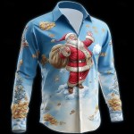 Christmas Men's Santa Claus Snowman Christmas Tree Shirt Button Up Shirt Long Sleeve Funny Christmas Gifts Holiday